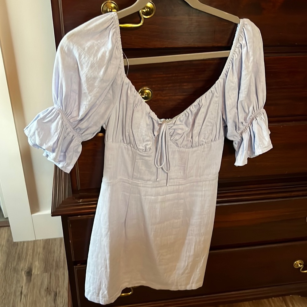 Light blue mini dress with cute sleeve and chest detail